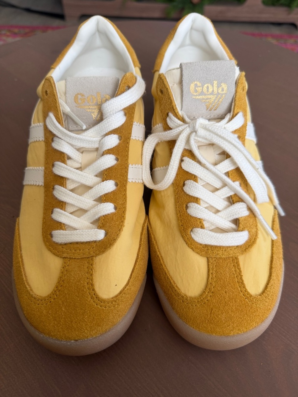 Gola Two-Tone Mustard and Cream Suede Trainers